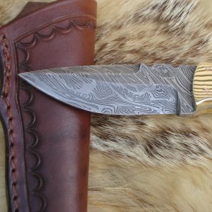 Spalted Hack Berry Handle with Fire Storm Damascus Spear Point file Worked Blade Hunter