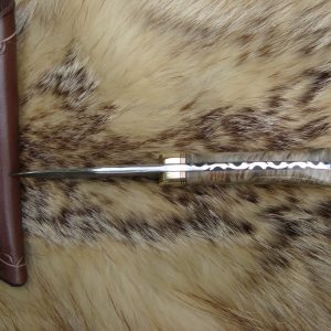 Maple Burl Handle, False grind spear point Twist Pattern Damascus Blade Small Hunter