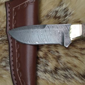 Maple Burl Handle, False grind spear point Twist Pattern Damascus Blade Small Hunter