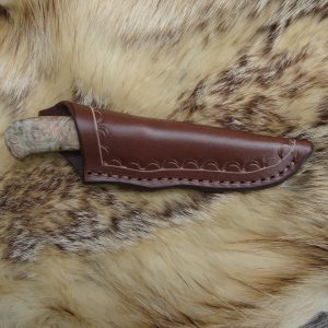 Maple Burl Handle, False grind spear point Twist Pattern Damascus Blade Small Hunter