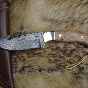 GUT HOOK FIRESTORM DAMASCUS BLADE JAPANESE ELM BURL FILE WORKED BLADE