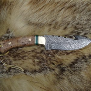 GUT HOOK FIRESTORM DAMASCUS BLADE JAPANESE ELM BURL FILE WORKED BLADE