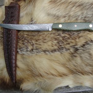 Fire Storm Damascus Blade Fillet Knife file worked Crazy Fiber Handles