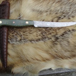 Fire Storm Damascus Blade Fillet Knife file worked Crazy Fiber Handles