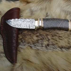 Mosaic Damascus Cross Cut Lacewood With Giraffe Bone Handle File Worked