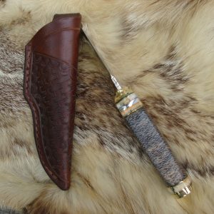 Mosaic Damascus Cross Cut Lacewood With Giraffe Bone Handle File Worked