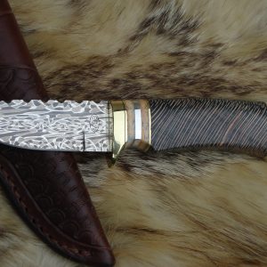 Mosaic Damascus Cross Cut Lacewood With Giraffe Bone Handle File Worked