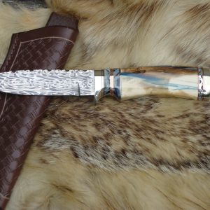 Mosaic Damascus Mammoth Ivory & Mammoth Tooth Handle Hunter File Worked