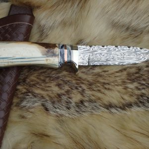 Mosaic Damascus Mammoth Ivory & Mammoth Tooth Handle Hunter File Worked