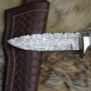 Mosaic Damascus Mammoth Ivory & Mammoth Tooth Handle Hunter File Worked