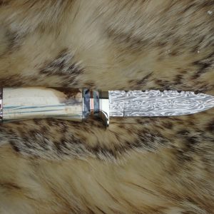 Mosaic Damascus Mammoth Ivory & Mammoth Tooth Handle Hunter File Worked