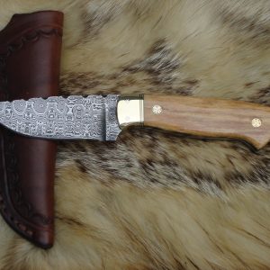 Sword Fish Bill Handle with Spanish Ladder Damascus Drop Point file Worked Blade