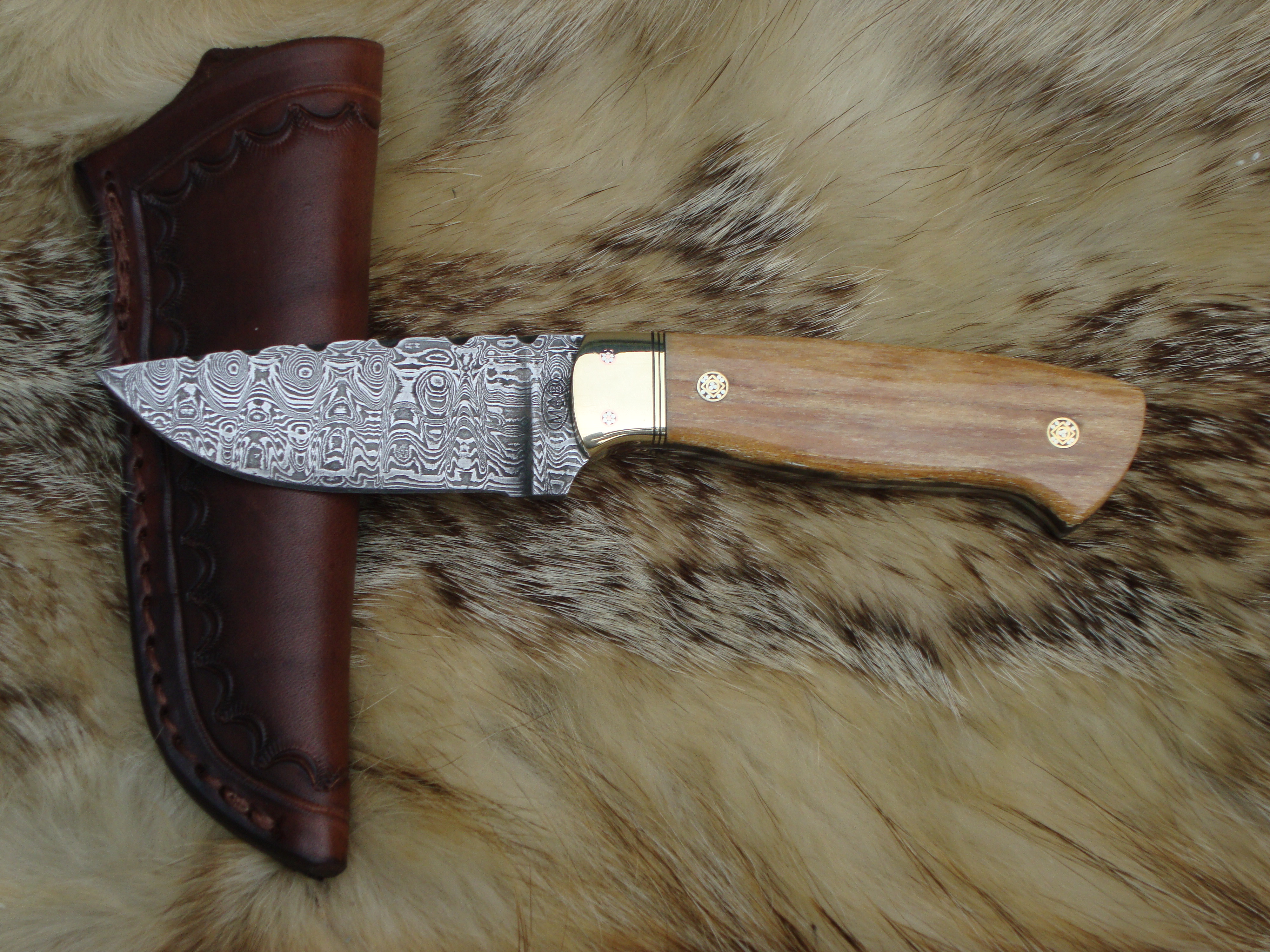 Sword Fish Bill Handle with Spanish Ladder Damascus Drop Point file Worked Blade