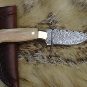 Sword Fish Bill Handle with Spanish Ladder Damascus Drop Point file Worked Blade