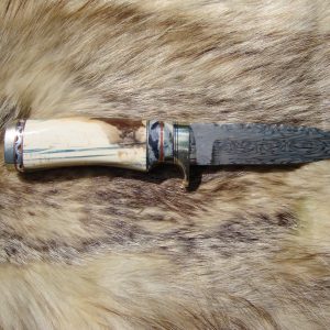 Mosaic Damascus Mammoth Ivory & Mammoth Tooth Handle Hunter File Worked