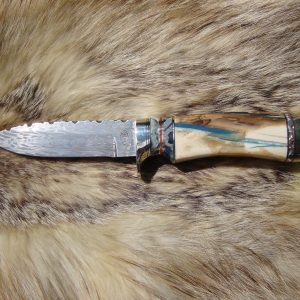 Mosaic Damascus Mammoth Ivory & Mammoth Tooth Handle Hunter File Worked