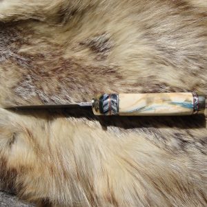 Mosaic Damascus Mammoth Ivory & Mammoth Tooth Handle Hunter File Worked