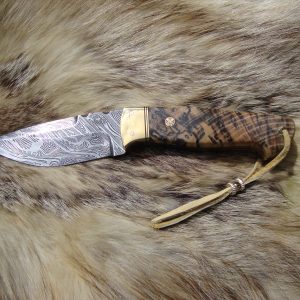 Spalted Hack Berry Handle with Fire Storm Damascus Spear Point file Worked Blade Hunter