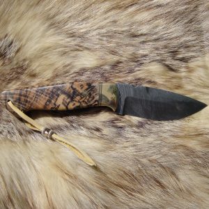 Spalted Hack Berry Handle with Fire Storm Damascus Spear Point file Worked Blade Hunter