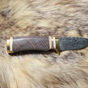 Mosaic Damascus Cross Cut Lacewood With Giraffe Bone Handle File Worked