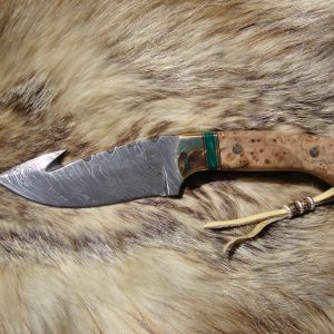 GUT HOOK FIRESTORM DAMASCUS BLADE JAPANESE ELM BURL FILE WORKED BLADE