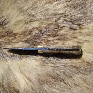 Maple Burl Handle, False grind spear point Twist Pattern Damascus Blade Small Hunter