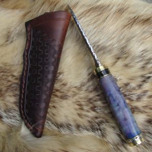 Mosaic Damascus Blade Curly Cotton Wood Handle File Worked Drop Point Hunter