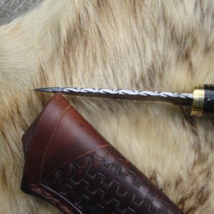 Mosaic Damascus Blade Curly Cotton Wood Handle File Worked Drop Point Hunter