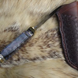 Mosaic Damascus Blade Curly Cotton Wood Handle File Worked Drop Point Hunter