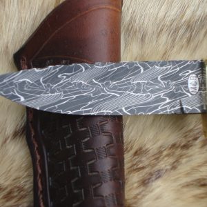 Mosaic Damascus Blade Curly Cotton Wood Handle File Worked Drop Point Hunter