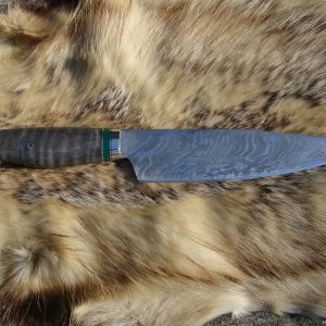 Damascus Chef Knife With Curly Maple And Malachite Stone Spacer