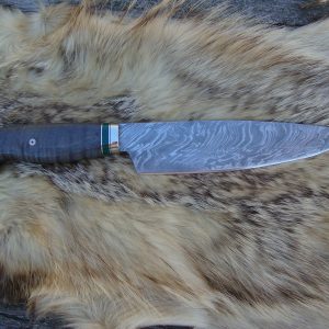 Damascus Chef Knife With Curly Maple And Malachite Stone Spacer