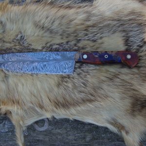 Damascus Chef Knife With Blood Wood Burl Handle File Worked Handle
