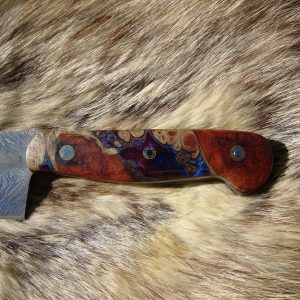 Damascus Chef Knife With Blood Wood Burl Handle File Worked Handle