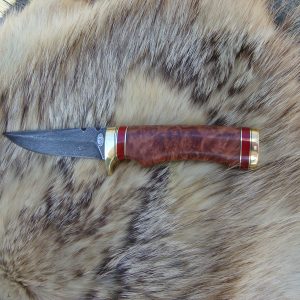 Damascus Blade Bird Trout Knife With Australian Red Malle & Red Jasper Handle