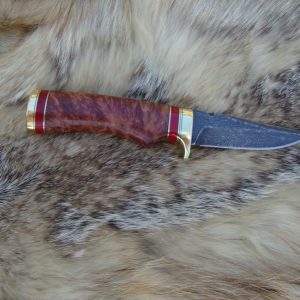 Damascus Blade Bird Trout Knife With Australian Red Malle & Red Jasper Handle