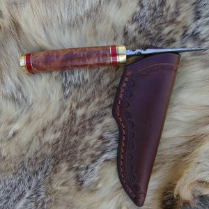 Damascus Blade Bird Trout Knife With Australian Red Malle & Red Jasper Handle