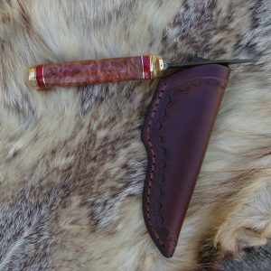 Damascus Blade Bird Trout Knife With Australian Red Malle & Red Jasper Handle