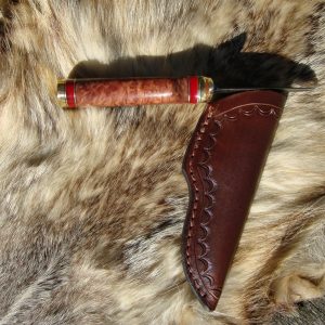 Damascus Blade Bird Trout Knife With Australian Red Malle & Red Jasper Handle