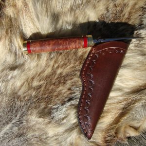 Damascus Blade Bird Trout Knife With Australian Red Malle & Red Jasper Handle