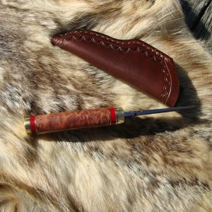 Damascus Blade Bird Trout Knife With Australian Red Malle & Red Jasper Handle