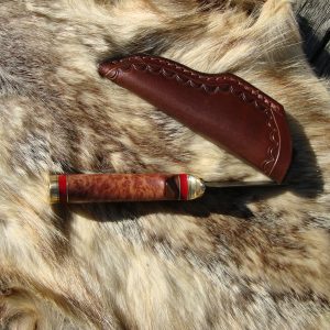 Damascus Blade Bird Trout Knife With Australian Red Malle & Red Jasper Handle