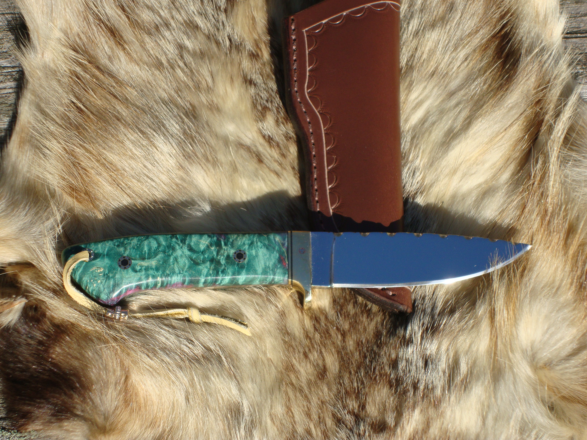 AMBOYNA WOOD HANDLE 440C BLADE TAPERED TANG FILE WORKED HUNTER