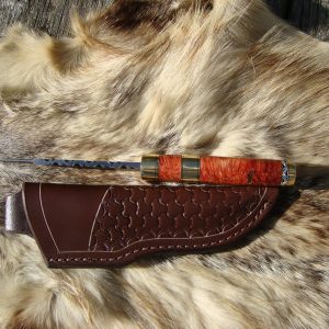 Damascus Spear Point Sub hilt Guard Flame Box Elder Burl Hunter