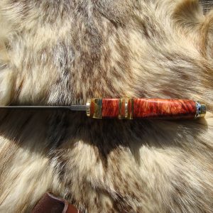 Damascus Spear Point Sub hilt Guard Flame Box Elder Burl Hunter