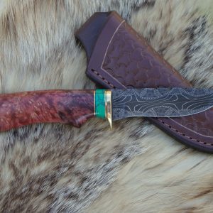 Mosaic Damascus Blade Ambonya Wood Handle File Worked Drop Point Hunter