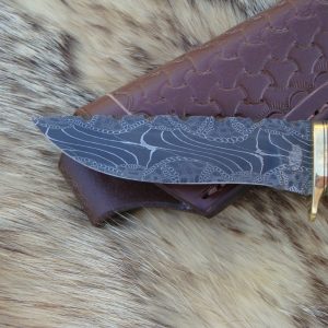 Mosaic Damascus Blade Ambonya Wood Handle File Worked Drop Point Hunter