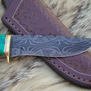 Mosaic Damascus Blade Ambonya Wood Handle File Worked Drop Point Hunter