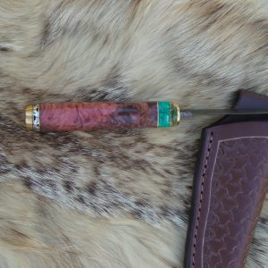 Mosaic Damascus Blade Ambonya Wood Handle File Worked Drop Point Hunter