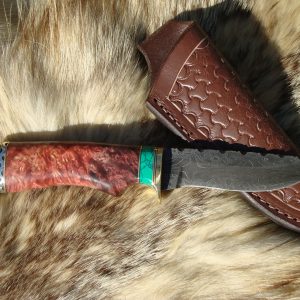 Mosaic Damascus Blade Ambonya Wood Handle File Worked Drop Point Hunter